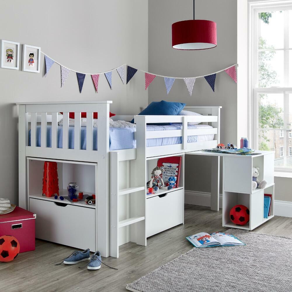 Milo Single Kids Mid Sleeper Bed Bed Desk and Storage