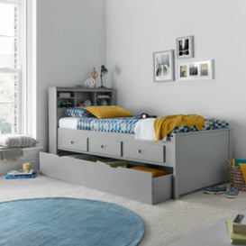 Veera - Single - Guest Day Bed - Guest Bed Trundle - Grey - Wooden - 3ft - Happy Beds