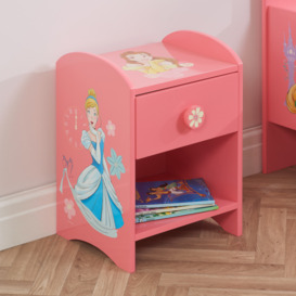 Disney - Princess - 1 Drawer Bedside Table - Pink - Wooden - Happy Beds