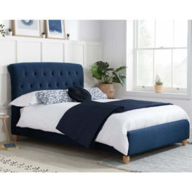 Brompton - Double -Dark Blue - Fabric - Low Foot-End -4ft6 - Happy Beds