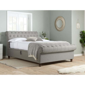 Castello - King Size - Side-Opening Ottoman Storage Scroll Sleigh Bed - Grey - Fabric - 5ft - Happy Beds