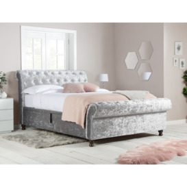 Castello - Double - Side-Opening Ottoman Storage Scroll Sleigh Bed - Grey - Fabric - 4ft6 - Happy Beds