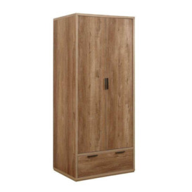 Stockwell - Rustic 2 Door Combination Wardrobe - Oak - Wooden - Happy Beds