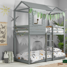 Adventure - Single - Kids House Style Bunk Bed - Grey - Wooden - 3ft - Happy Beds