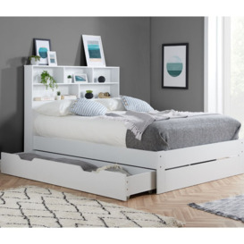 Alfie - Double - Bookcase Storage Bed - Underbed Storage - White - Wooden - 4ft6 - Happy Beds