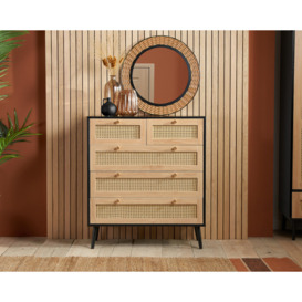 Croxley - 5 Drawer Chest of Drawers - Black - Rattan - Wooden - Happy Beds