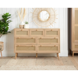 Croxley - 7 Drawer Chest of Drawers - Oak - Rattan - Wooden - Happy Beds