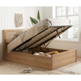 Croxley - King Size - Ottoman Storage Bed Frame - Oak - Rattan Wood - 5ft - Happy Beds