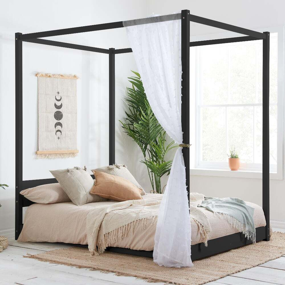 Darwin - Double - Four-Poster Bed - Black - Wooden - 4ft6 - Happy Beds