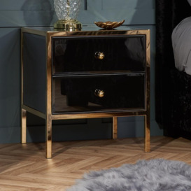 Fenwick - 2 Drawer Bedside Table - Black/Gold - Glass/Metal - Happy Beds