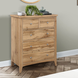 Hampstead - 3 + 2 Drawer Chest - Oak - Wooden - Happy Beds