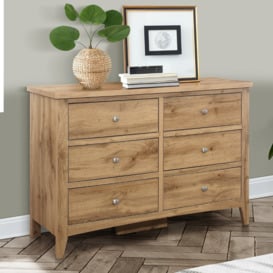 Hampstead - 6 Drawer Chest - Oak - Wooden - Happy Beds