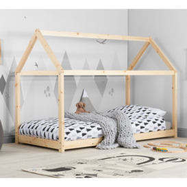 Kids House Frame Bed- Single - Pine - Wood - 3ft - Happy Beds