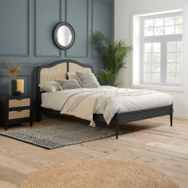 Leonie - Double - Rattan Bed - Black - Wooden - 4ft6 - Happy Beds