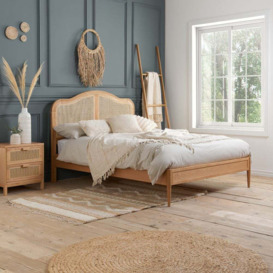 Leonie - King Size - Rattan Bed - Oak - Wooden - Low Foot-End - 5ft - Happy Beds