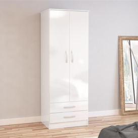 Lynx - 2 Door Combination Wardrobe - White - Wooden - Happy Beds