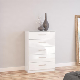 Lynx - 5 Drawer Chest - White - Wooden - Happy Beds