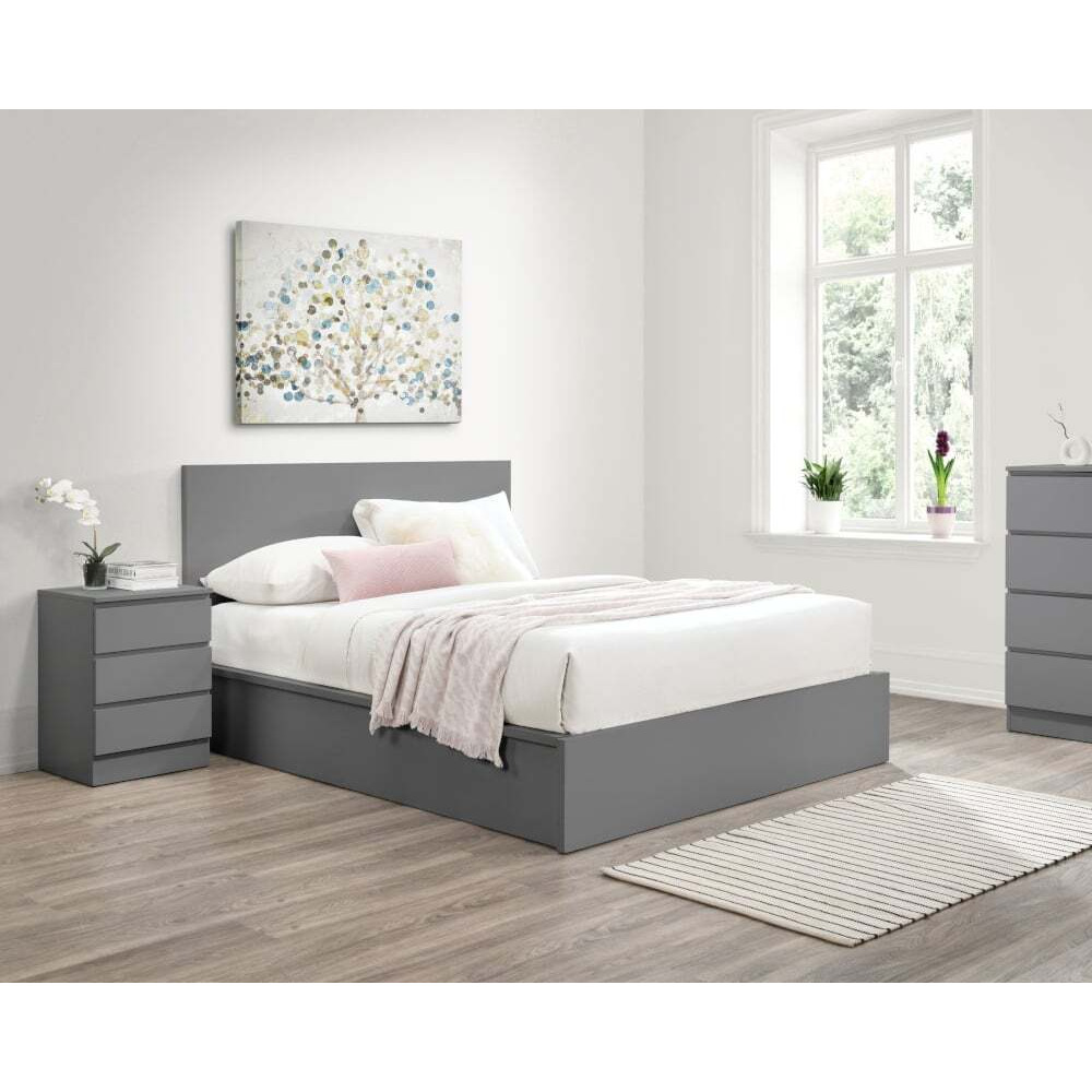 Oslo - Double - Ottoman Storage Bed - Grey - Wooden - 4ft6 - Happy Beds