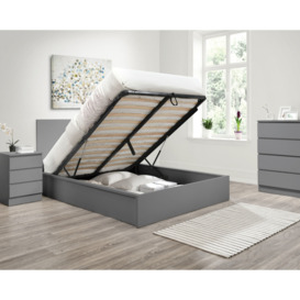 Oslo - Double - Ottoman Storage Bed - Grey - Wooden - 4ft6 - Happy Beds