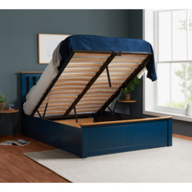 Phoenix - King Size - Ottoman Bed - Navy Blue - Wood - King - Happy Beds