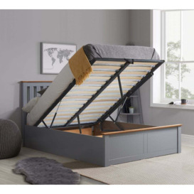 Phoenix - Small Double - Ottoman Storage Bed - Stone Grey - Wooden - 4ft -Happy Beds