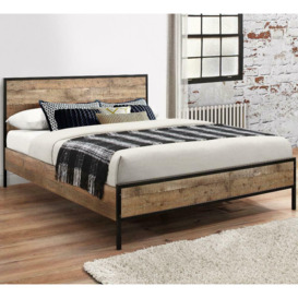 Urban Rustic - Small Double -Wood and Metal - 4ft - Happy Beds