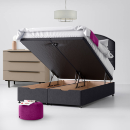King Size - Divan Bed and Dudley Lined Headboard - Dark Grey - Charcoal - Fabric - 5ft - Happy Beds - thumbnail 5
