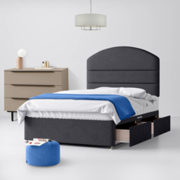 King Size - Divan Bed and Dudley Lined Headboard - Dark Grey - Charcoal - Fabric - 5ft - Happy Beds - thumbnail 2