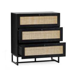 Padstow - 3 Drawer Chest - Black - Wooden/Rattan - Happy Beds - thumbnail 2