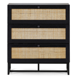 Padstow - 3 Drawer Chest - Black - Wooden/Rattan - Happy Beds - thumbnail 8