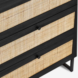 Padstow - 3 Drawer Chest - Black - Wooden/Rattan - Happy Beds - thumbnail 7