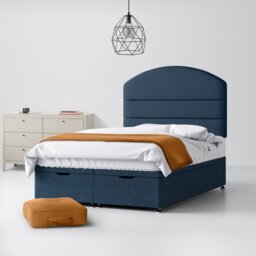 Small Double - Divan Bed and Dudley Lined Headboard - Dark Blue - Fabric - 4ft - Happy Beds - thumbnail 4