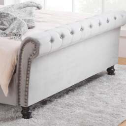 Opulence - Super King Size - Scroll Sleigh Bed - Grey - Velvet - 6ft - Happy Beds - thumbnail 4