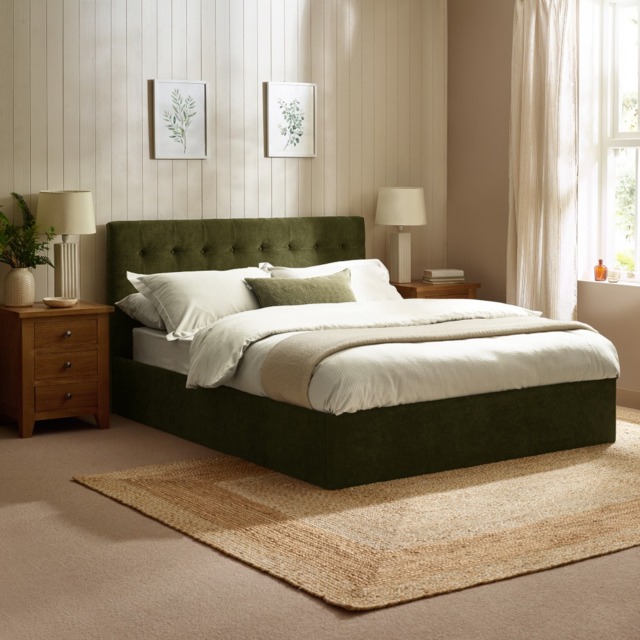Peggy - Double - Ottoman Storage Bed - Olive - Fabric - 4ft6 - image 1