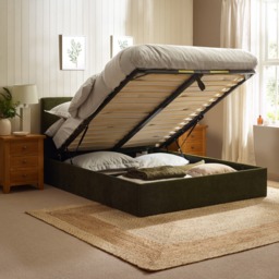 Peggy - Double - Ottoman Storage Bed - Olive - Fabric - 4ft6 - thumbnail 2