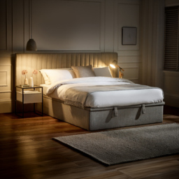 Paige - King - Ottoman Storage Hotel Bed - Stone Grey - Fabric - 5ft - Happy Beds - thumbnail 3