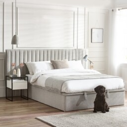 Paige - King - Ottoman Storage Hotel Bed - Stone Grey - Fabric - 5ft - Happy Beds - thumbnail 6