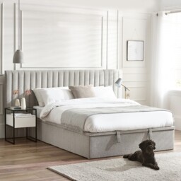 Paige - King - Ottoman Storage Hotel Bed - Stone Grey - Fabric - 5ft - Happy Beds - thumbnail 7