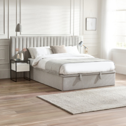 Paige - King - Ottoman Storage Hotel Bed - Stone Grey - Fabric - 5ft - Happy Beds - thumbnail 2
