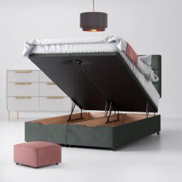 Double - Divan Bed and Cornell Lined Headboard - Dark Grey - Velvet - 4ft6 - Happy Beds - thumbnail 4