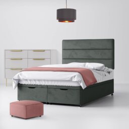 Double - Divan Bed and Cornell Lined Headboard - Dark Grey - Velvet - 4ft6 - Happy Beds - thumbnail 5
