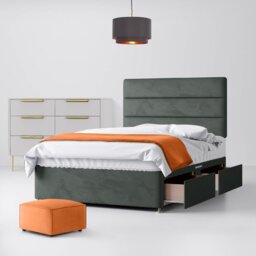 Double - Divan Bed and Cornell Lined Headboard - Dark Grey - Velvet - 4ft6 - Happy Beds - thumbnail 2