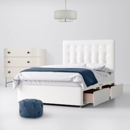 Small Double - Divan Bed and Cornell Buttoned Headboard - White - Fabric - 4ft - Happy Beds - thumbnail 2