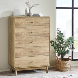 Ingrid - 5 Drawer Chest of Drawers - Light Oak - Wooden - Happy Beds - thumbnail 1