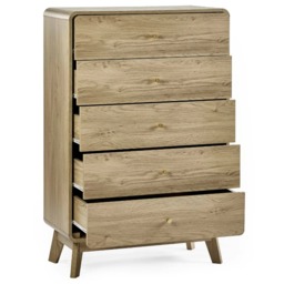 Ingrid - 5 Drawer Chest of Drawers - Light Oak - Wooden - Happy Beds - thumbnail 8
