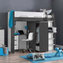 Pegasus - Single - Kids High Sleeper Bed - Grey and White - Wood - 3ft - Happy Beds
