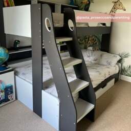 Orion - Kids Triple Sleeper Bed - Storage - Grey and White - Wood - 3ft and 4ft - Happy Beds - thumbnail 4