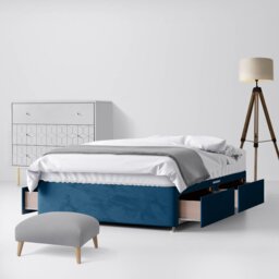 Single - Divan Bed - With Storage - Blue - Velvet - 3ft - Happy Beds - thumbnail 3