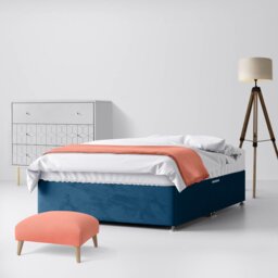 Single - Divan Bed - With Storage - Blue - Velvet - 3ft - Happy Beds - thumbnail 1