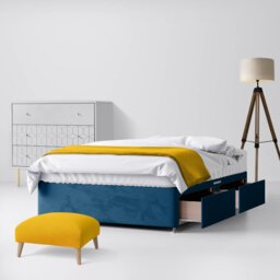 Single - Divan Bed - With Storage - Blue - Velvet - 3ft - Happy Beds - thumbnail 2